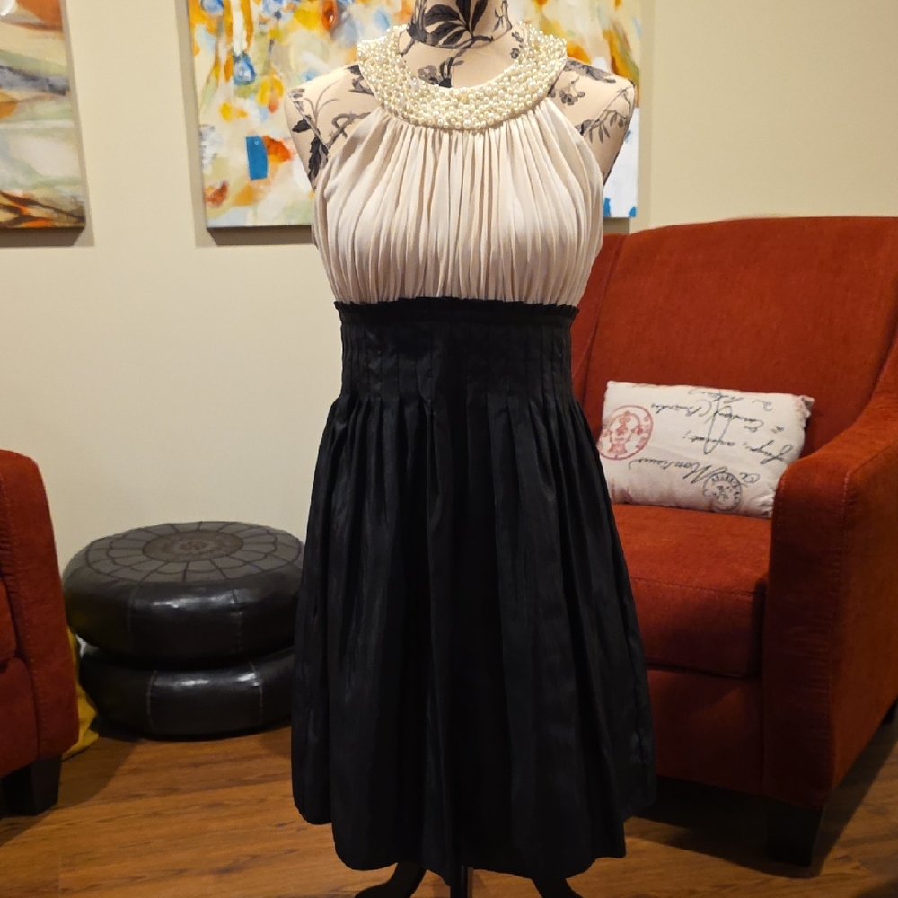 Jessica Chic Black and Cream Midi Dress